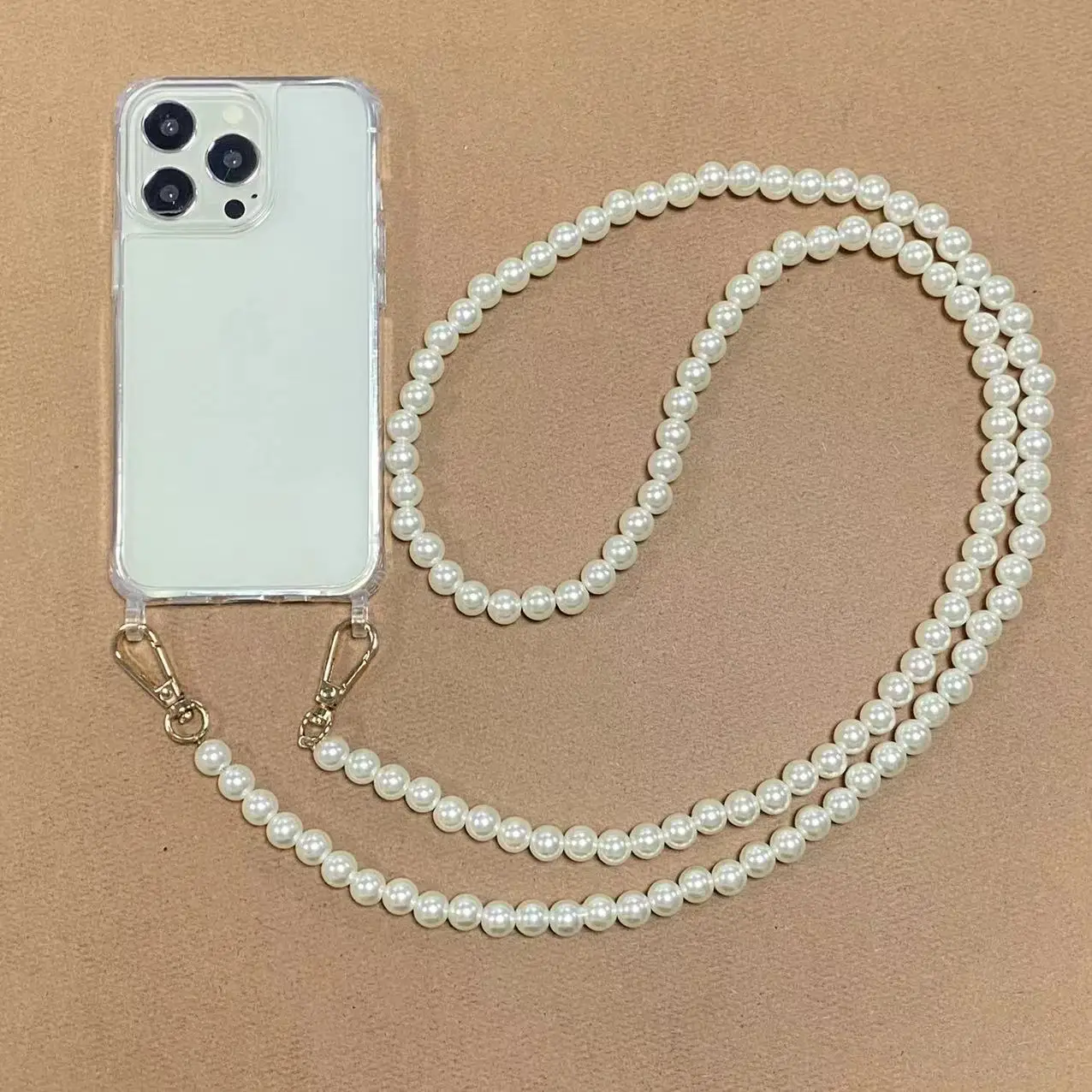 Luxurious Leather Bracelet Strap Crossbody Lanyard Phone Case with Chain - 120 CM