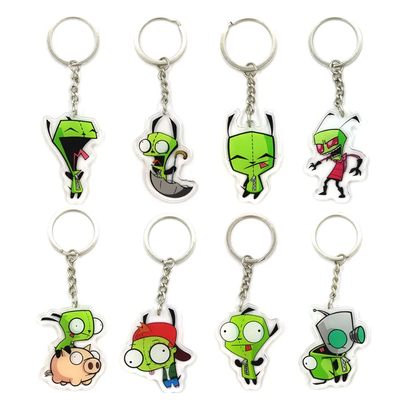 Invader Zim Anime Acrylic Pendant Keychains Holder Cool Cartoon Figures Keyrings Cosplay Jewelry Gifts Id Badge Holder 50pcs paper jewelry display stand cards cardboard holder labels for keychains bracelet tags organizer packaging small businesses