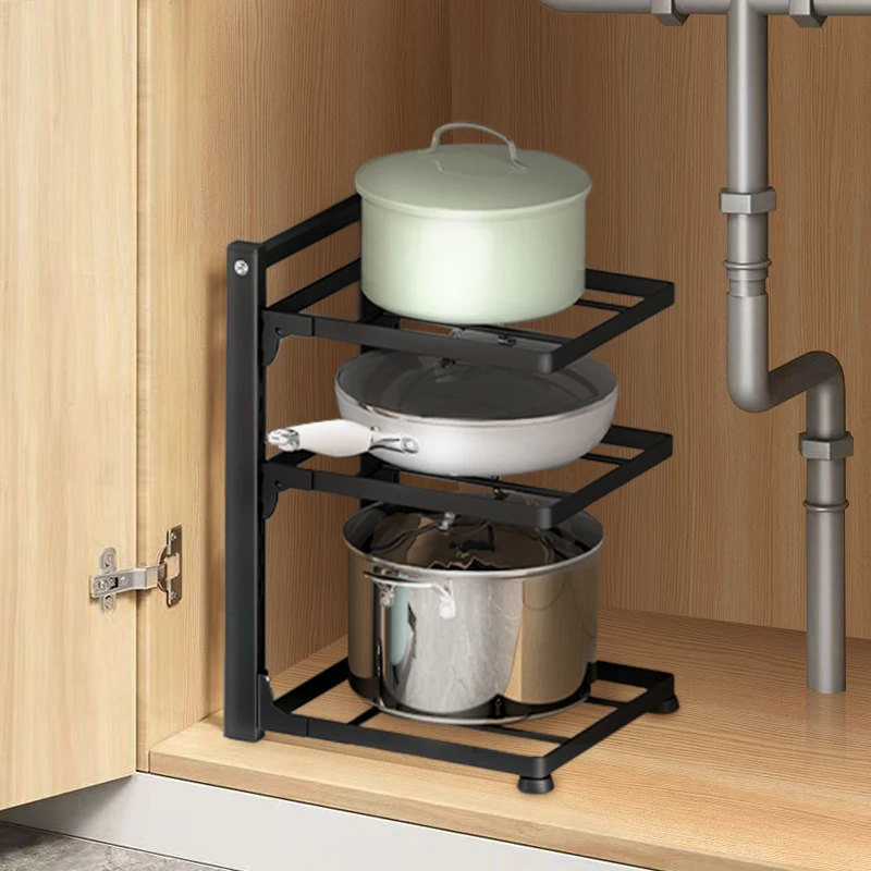 Kitchen Organizer Rack Adjustable Pot Cabinet Rack Holder Multi-layer Home Frying Pan Holder Pot Bowl Storage Racks Dropshipping 2