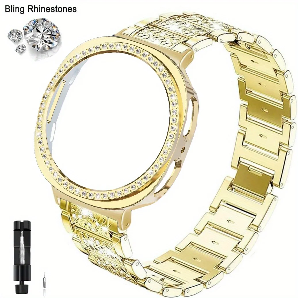 Luxurious Rhinestone Bling Metal Watch Band with Protective Case