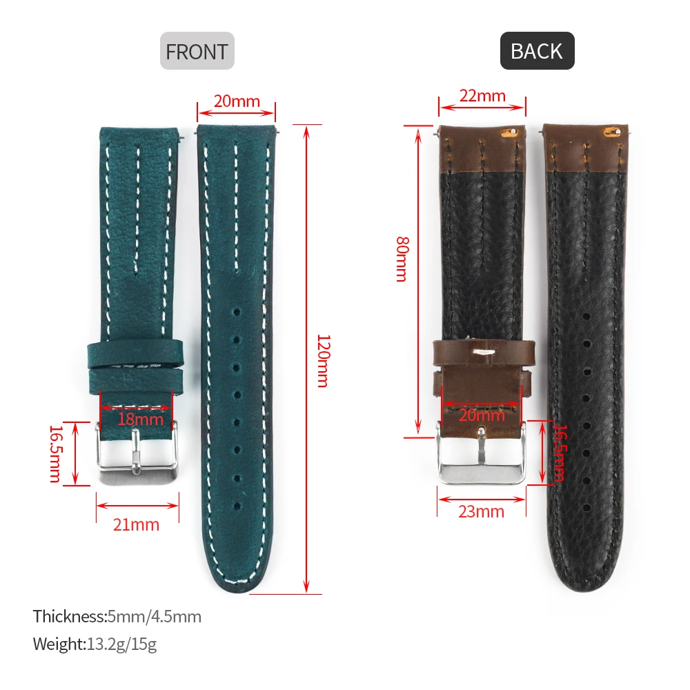 Premium Genuine Leather Watch Band - Universal Cowhide Strap Bracelet
