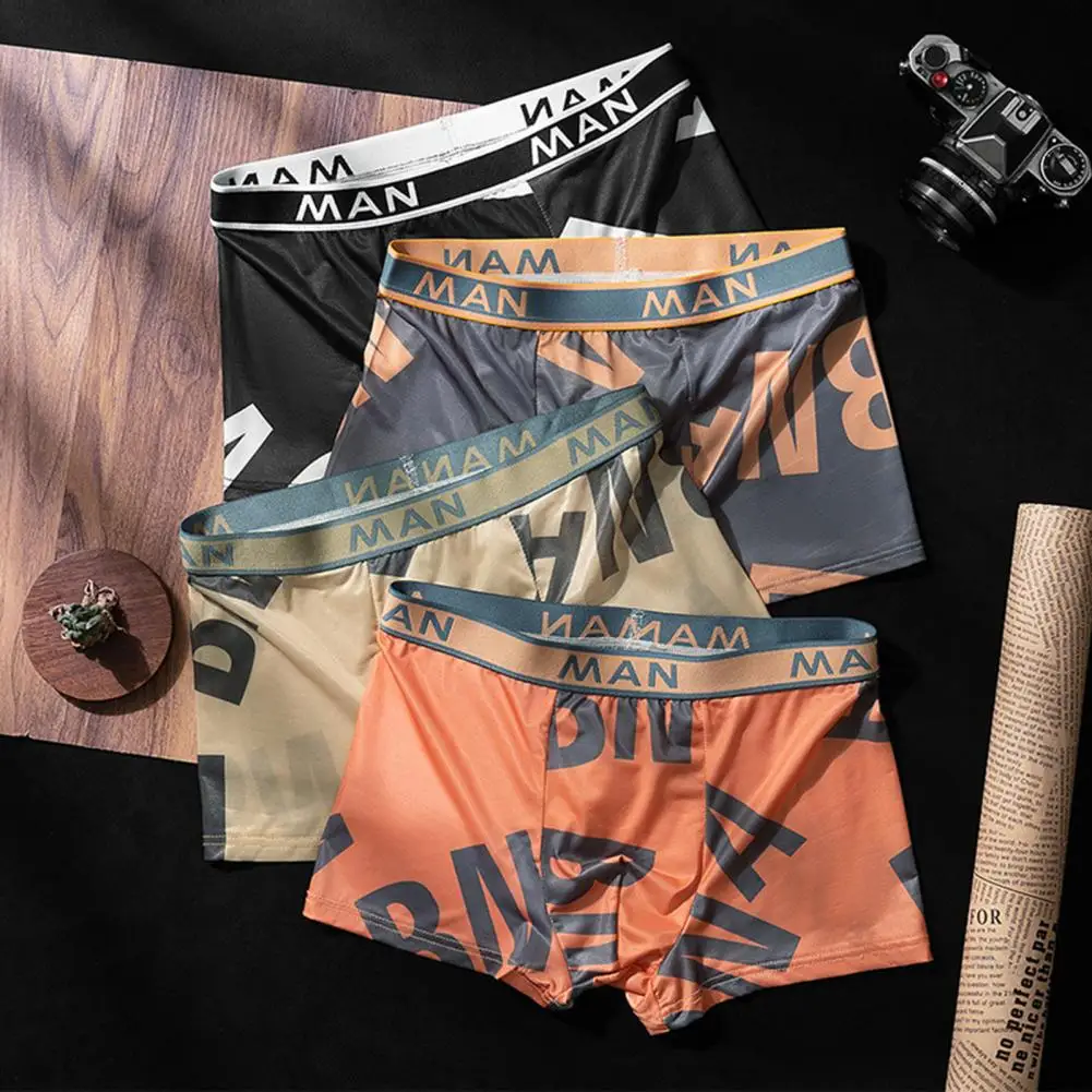 

Men Seamless Panties Plus Size Loose Letter Printed Underwear Breathable Quick Dry U-Shaped Boxers Male Underpants Calzoncillo