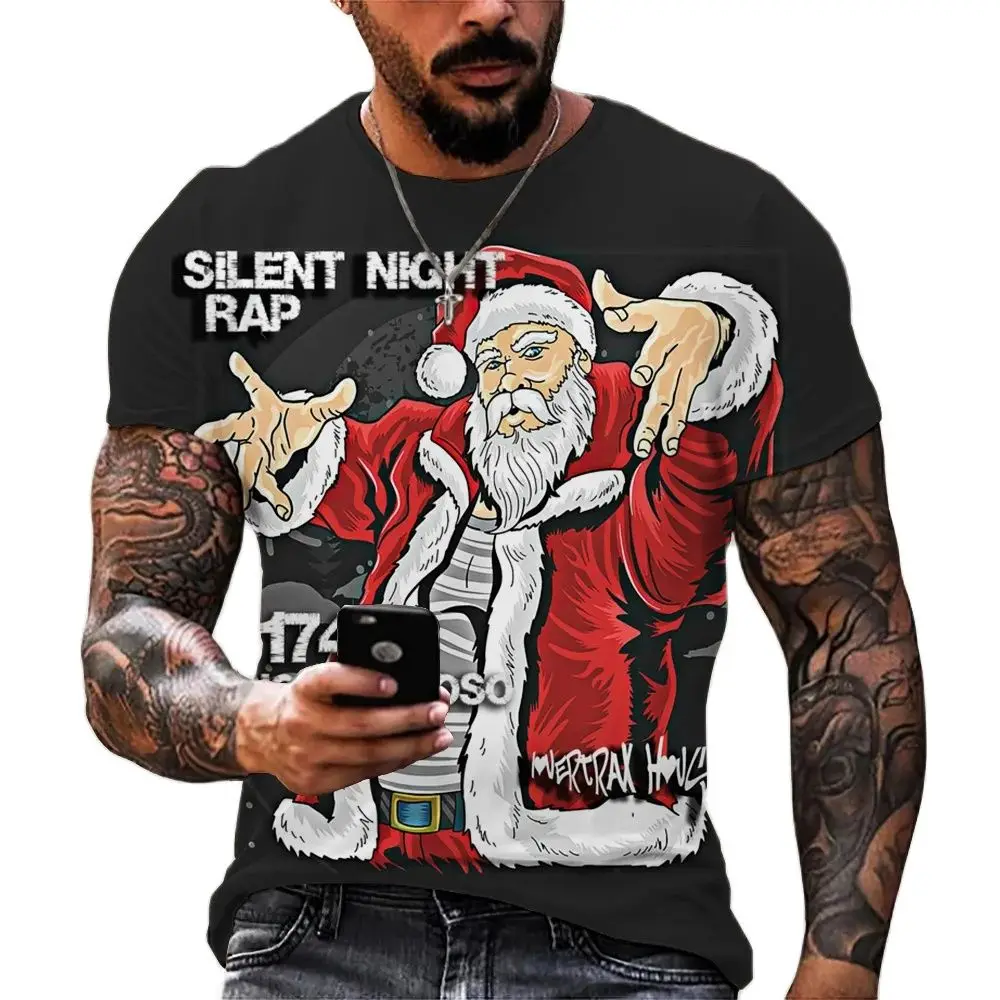 

2023 Christmas Man T-shirt New Men Short Sleeve Holiday Dress Crew Neck Top Tee Santa Claus Streetwear Fashion Cool T Shirts