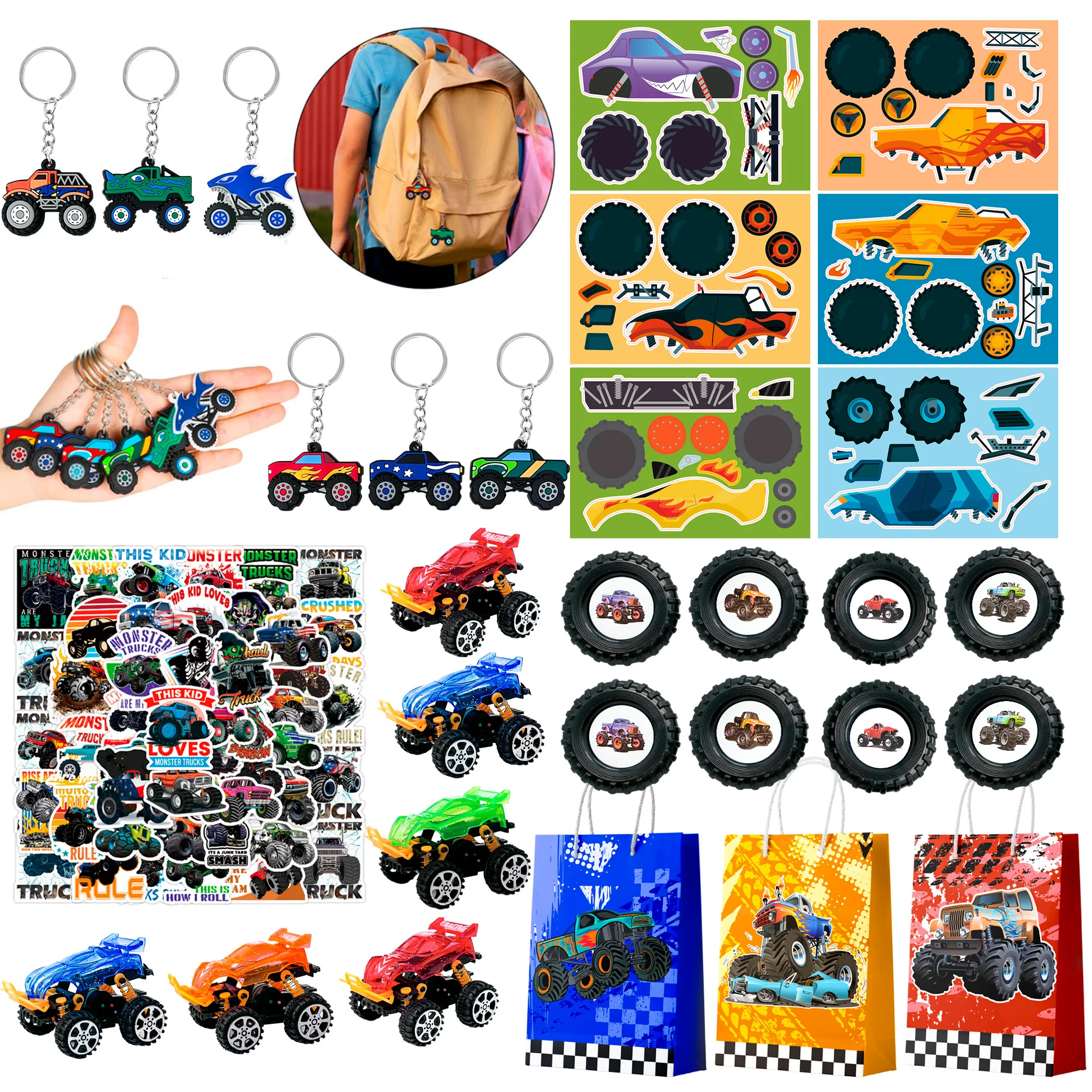 Monster Truck Favors, 110pcs All-In-One Mini Monster Trucks Party Favors Pack Truck Birthday Party Favors for Boys Kids
