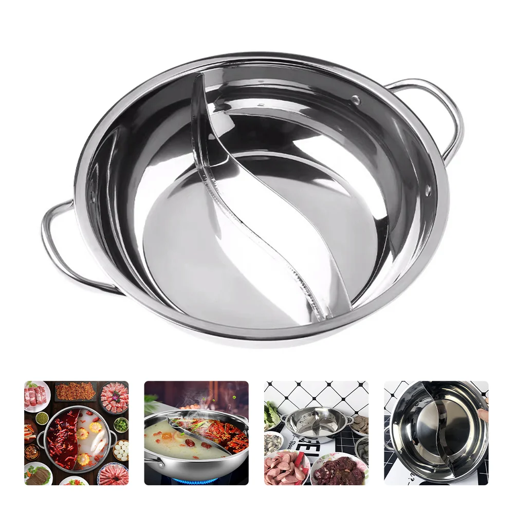 Hot Pot Stainless Steel Shabu Cooker with Dividers Cooking Saucepans  Without Cover Shabu Pot for Home Party Family Gathering pot