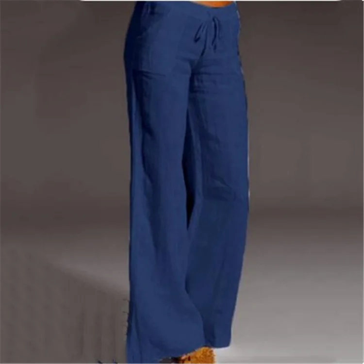Women's High-waisted Wide-leg Pants Bigfoot Flared Pocket Cotton Hemp Casual Pants for Women