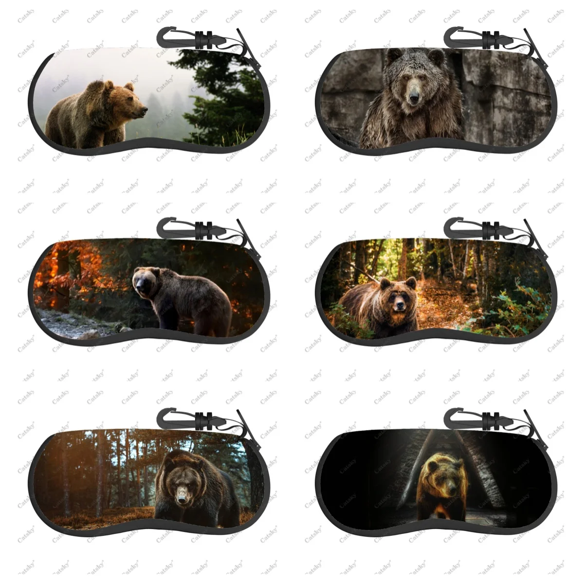 

Животные, коричневый медведь, свирепые очки, искусственная застежка-молния, путешествия, печатная мягкая фотография, подходит для хранения очков, солнцезащитные очки