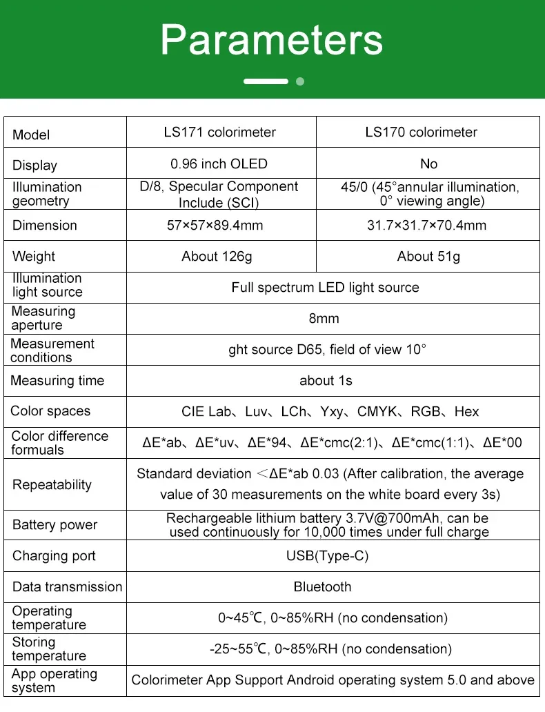 Linshang LS171 LS170 Mobile Phone APP Portable Colorimeter analyzer with Screen