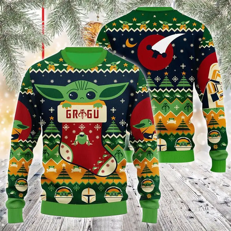 

The Mandalorian And Grogu Baby Yoda Ugly Sweater 2024 Merry Christmas Men Pullover Autumn Winter Star Wars Women Sweatshirt