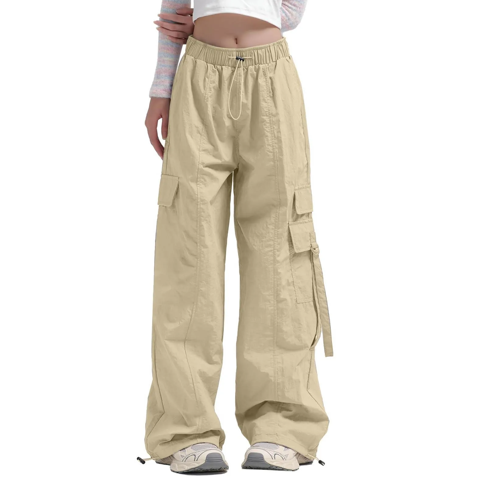 

Women's Quick-Drying Cargo Pants High Waisted Wide-Leg Pants Loose Casual Drawstring Baggy Stretchy Sweatpants Travel Streetwear