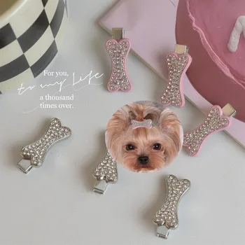 Fashion Crystal Rhinestone Dog Hair Clip Bone Accessories Pet Grooming for Puppy Cats Pet Hairpins Dog Multicolor Cat Headwear