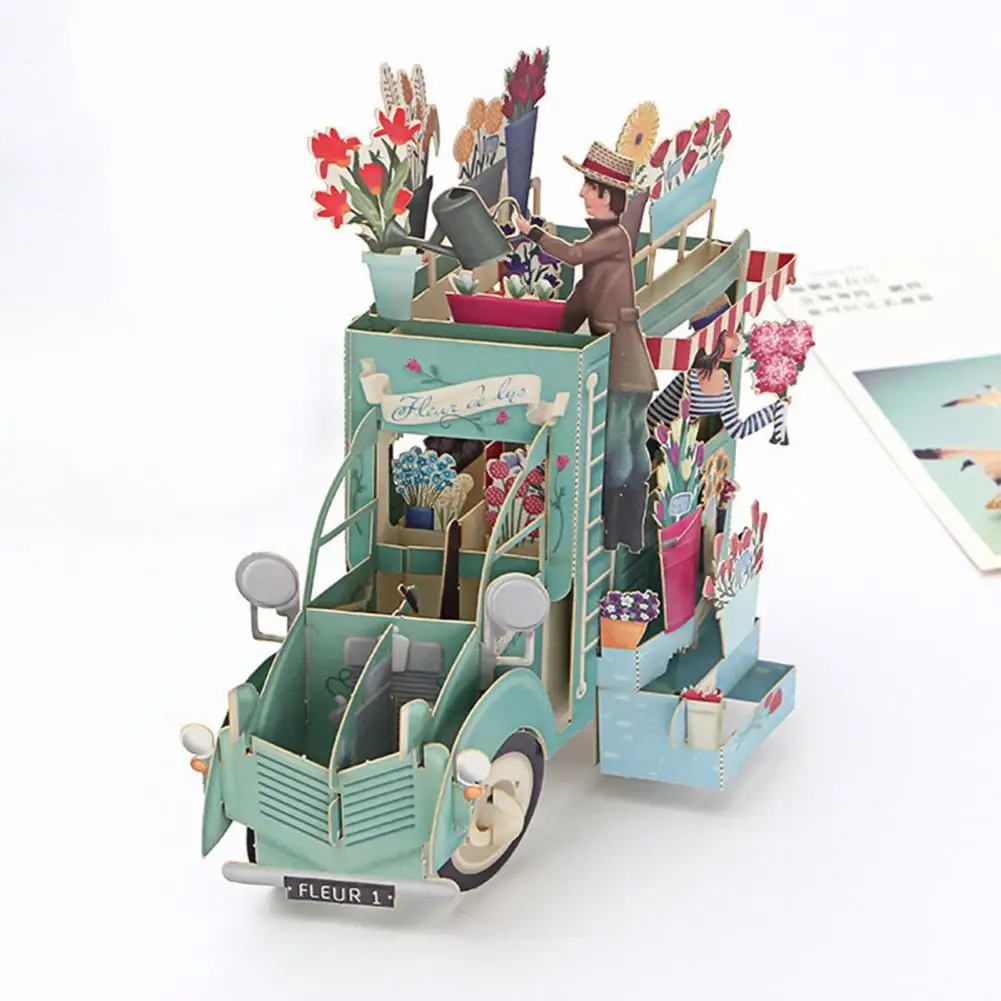 Attractive Pop-UP Card Easy to Install Art Paper Happy Birthday Card 3D Birthday Cake Pop-Up Greeting greeting cards