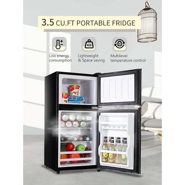 3.5 Cu.Ft Compact Refrigerator with Freezer, Retro Fridge, Mini Fridge with Two Door Design, 7 Level Adjustable Thermostat 2