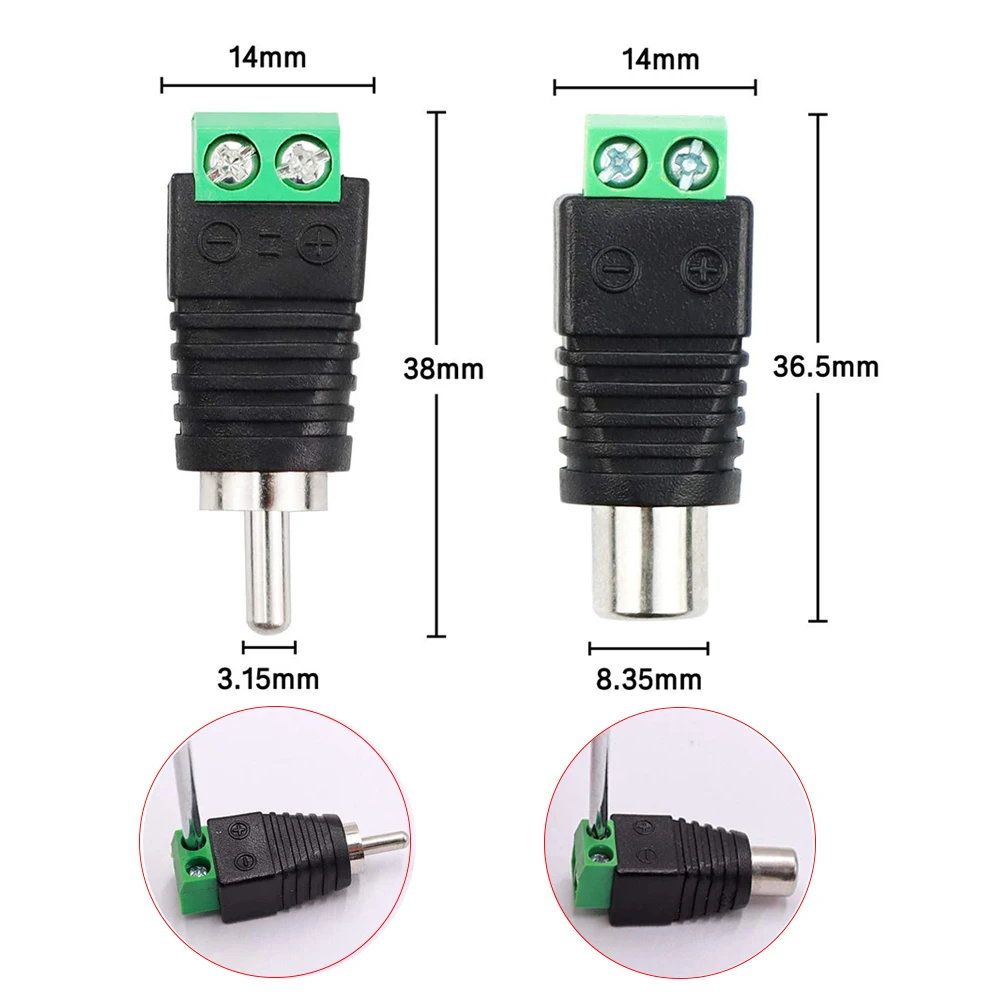 Cable de altavoz de 10 piezas a macho de Audio, conector hembra, adaptador  de clavija, tipo de prensa RCA, conectores sin tornillo - AliExpress