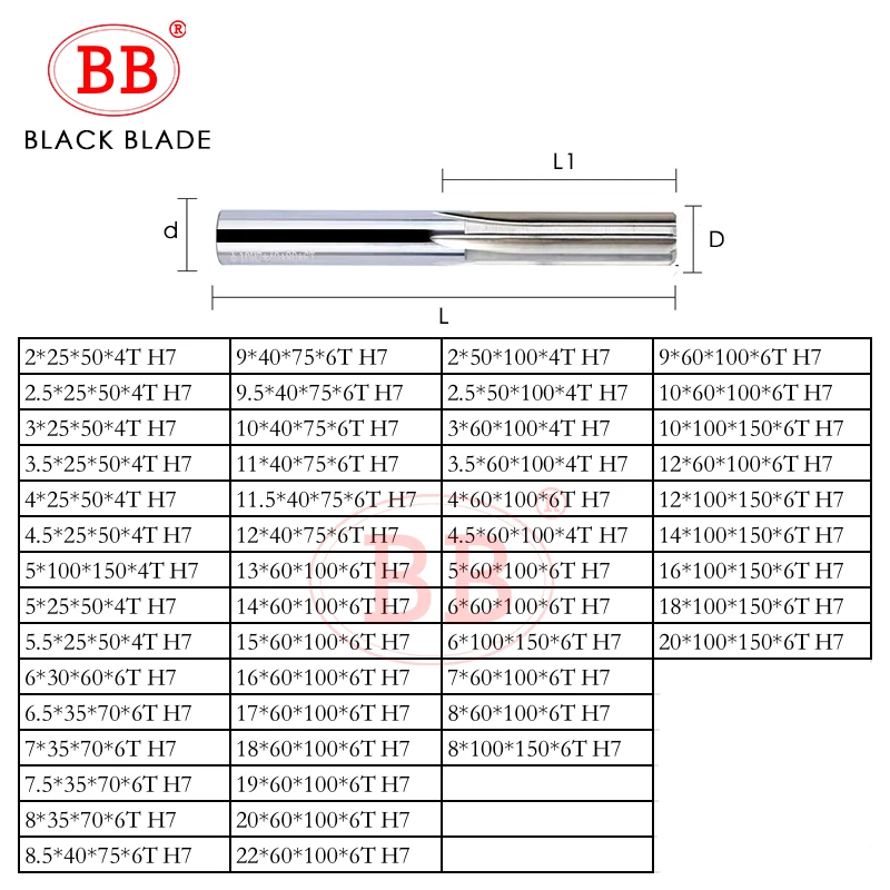 Carbide Reamer BB 1mm-20mm Coated Spiral Straight Flute H7 Chucking Metal Cutter 4 6 Flute CNC Tool