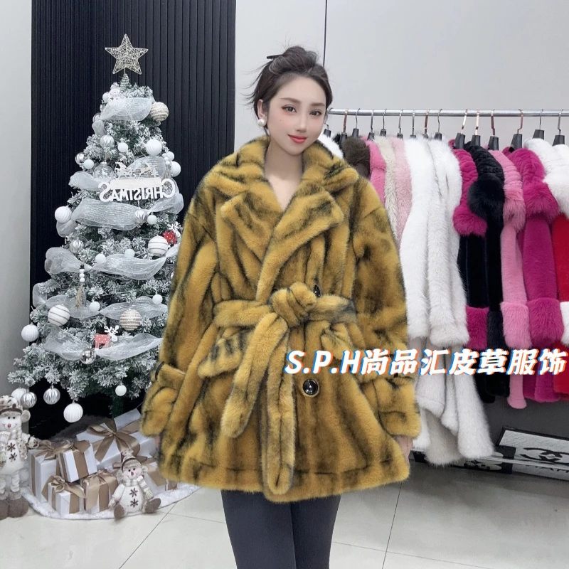 Fashion Wave Pattern Short Faux Fur Coat Women Winter New Thickened Suit Style Slimming Fur High-Grade Fluffy Jacket Female