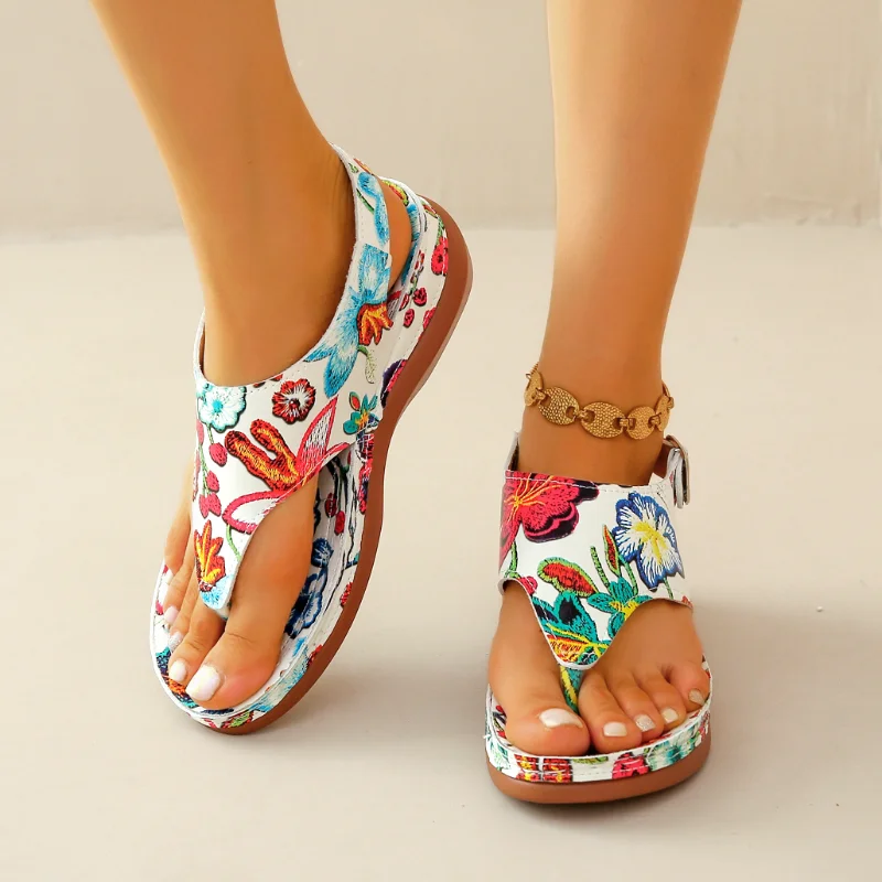 Women Sandals Orthopedic Wedge Heels Summer Fashion Buckle for Beach Flip Flops