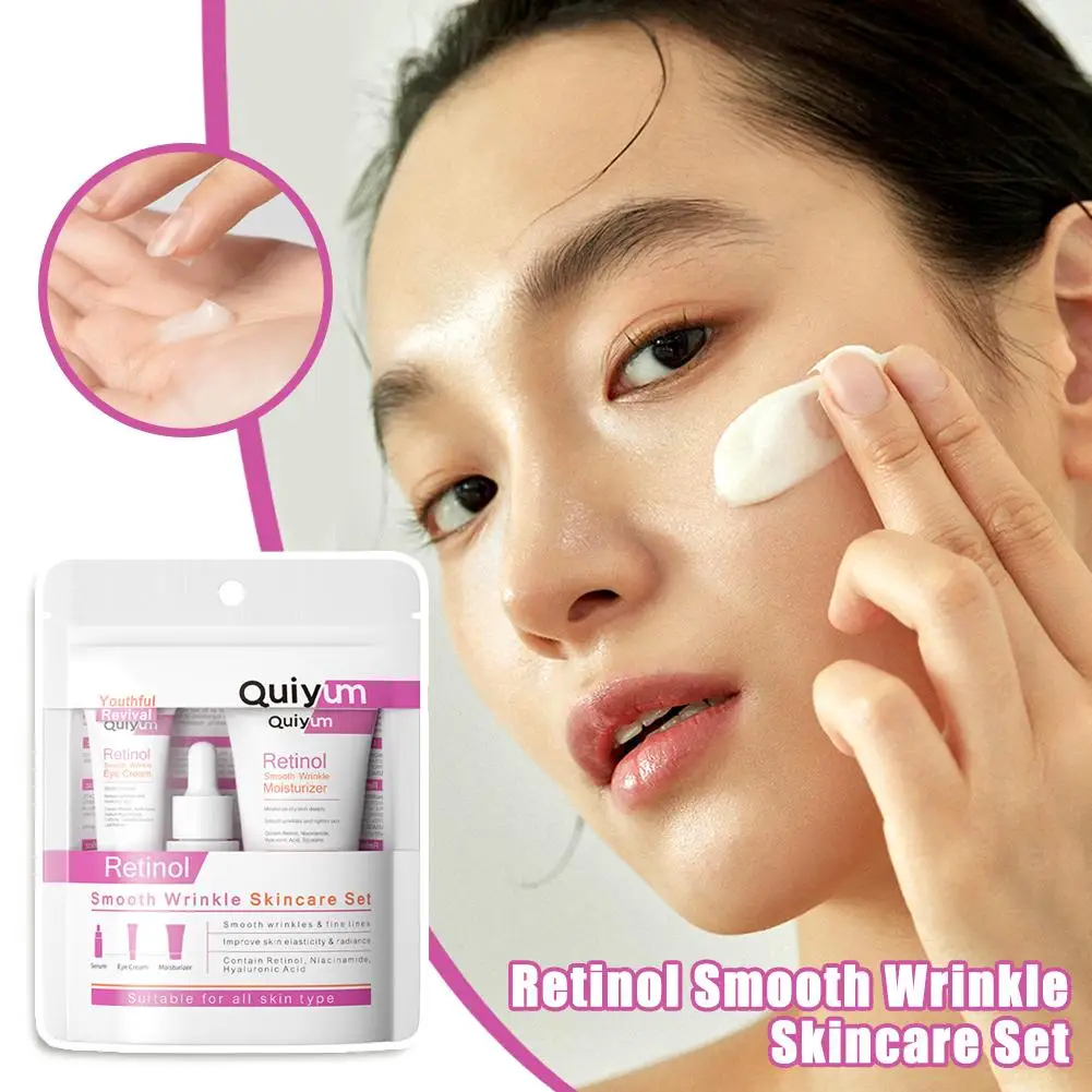 Retinol Smooth Wrinkle Skincare Set Moisturizing Firming Facial Skincare Routine Kit - Retinol Serum-Face Moisturizer-Eye Cream 2