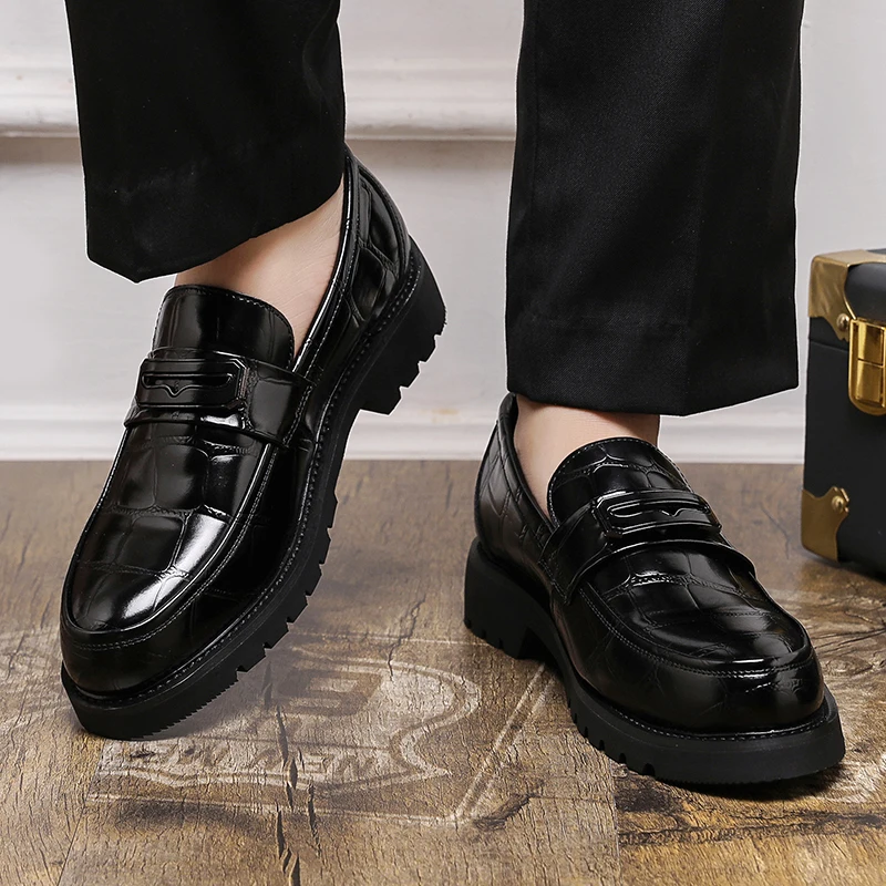 Men's thick soled leather shoes Fashionable minimalist design style Daily Outdoor Leisure Business Party height increasing shoes leather shoes