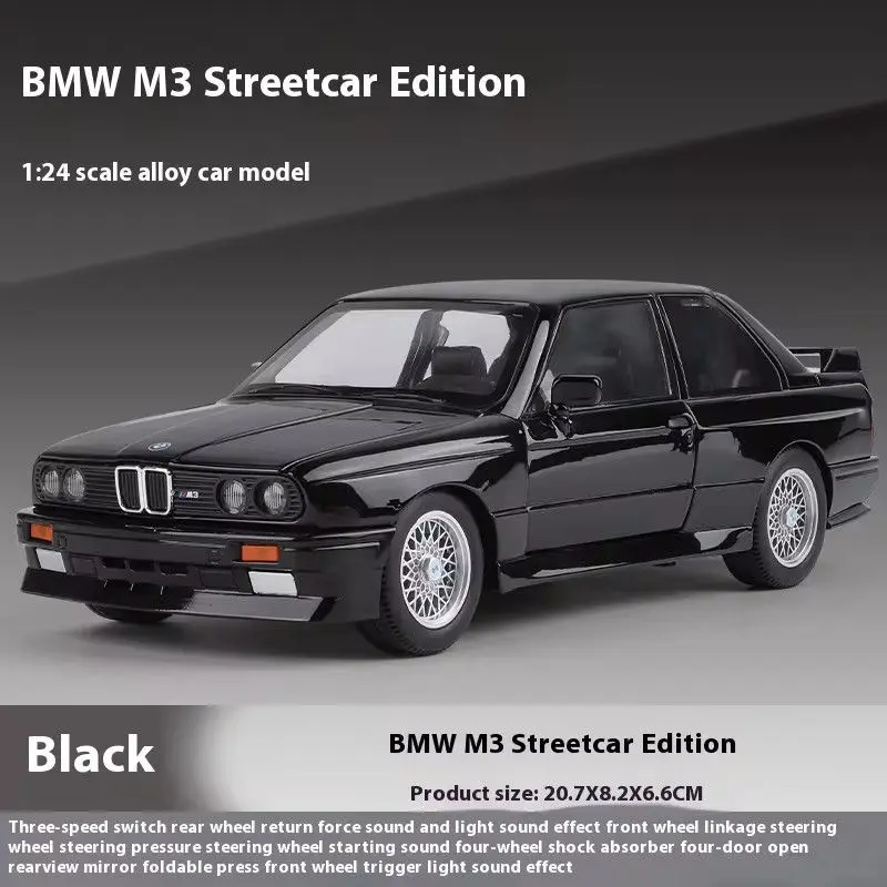 1:24 Diecast Alloy BMW M3 E30 Classic Sports Car Model with High Simulation, Sound, and Light