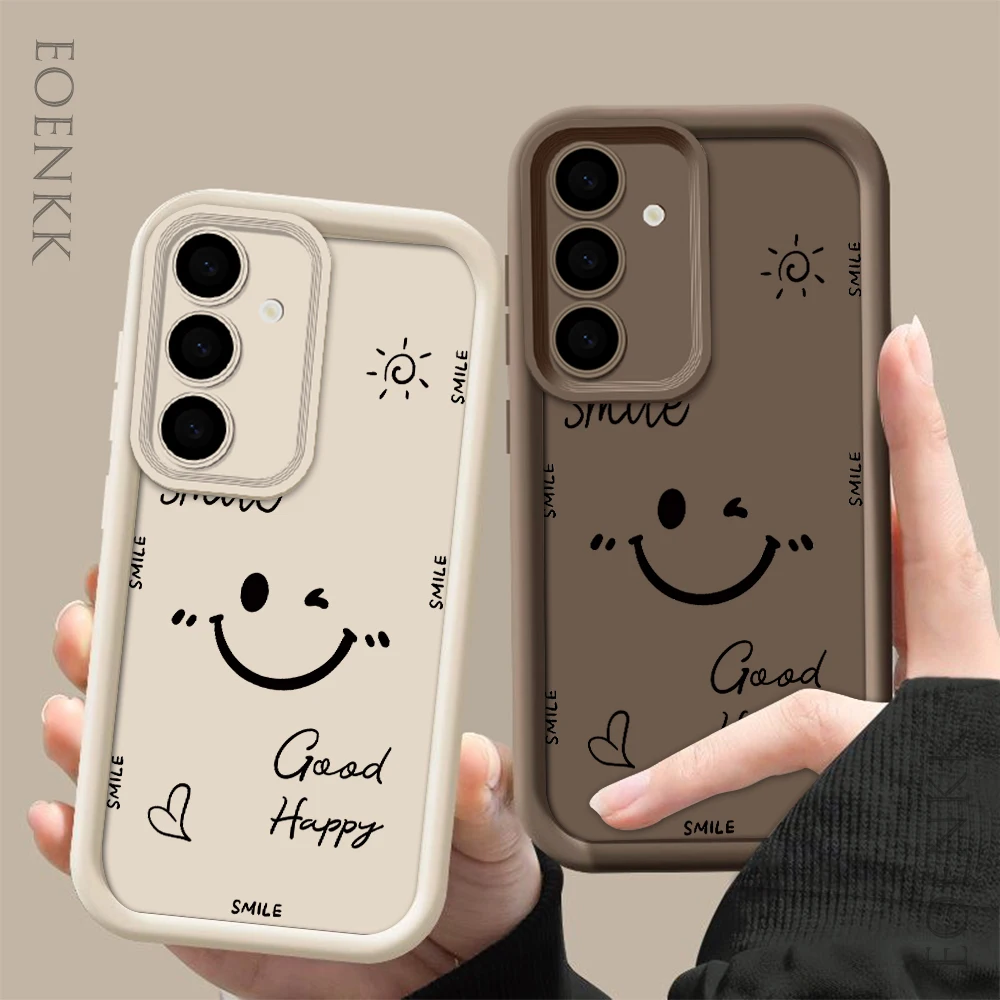 Luxury smiling face phone case for Samsung Galaxy S25 S22 S21 S23 S20 S24 FE A35 A25 A55 Note 20 Plus Ultra soft silicone cover