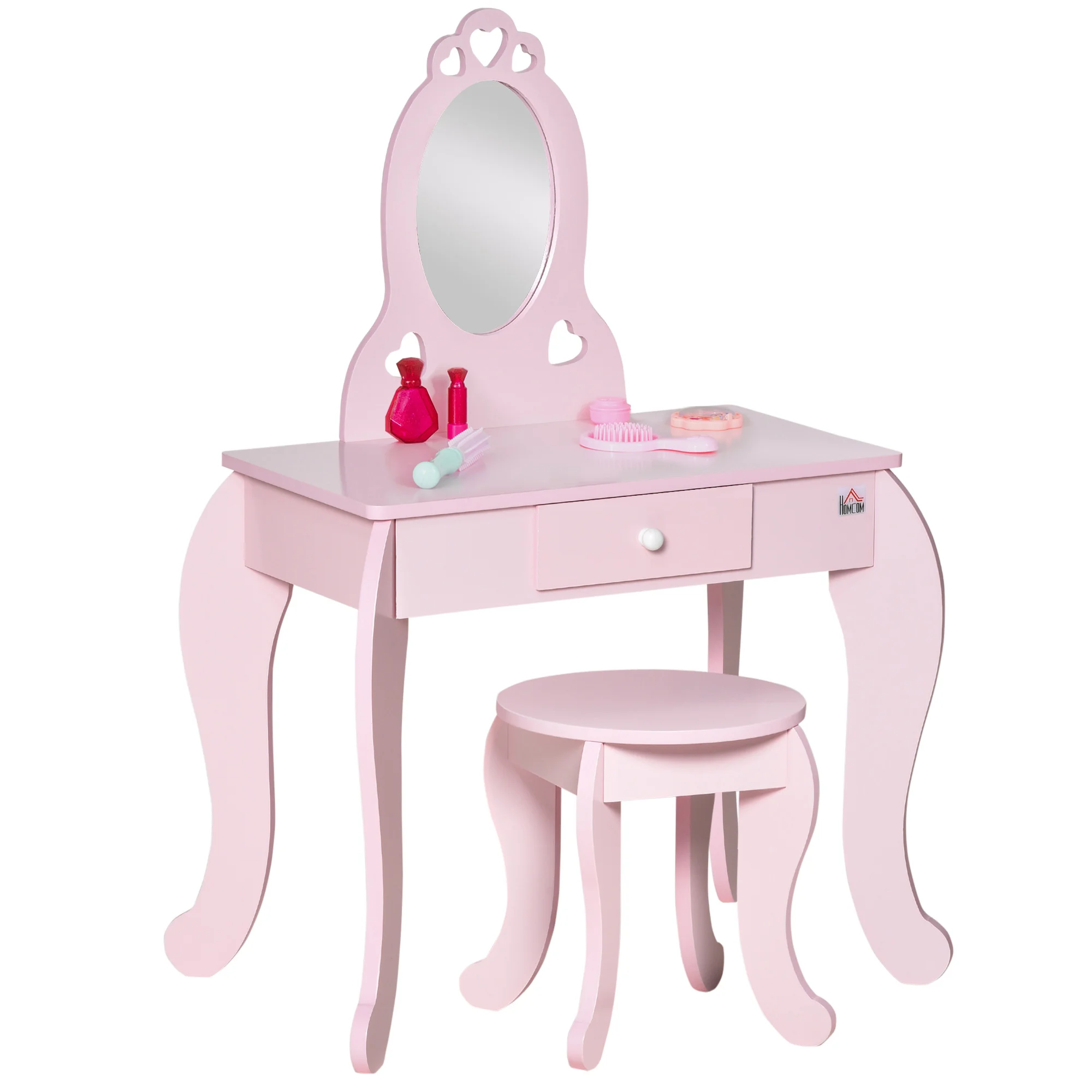 Homcom Coiffeuse enfant en bois pour filles 3-6 ans Tabouret Miroir 60X36X88Cm