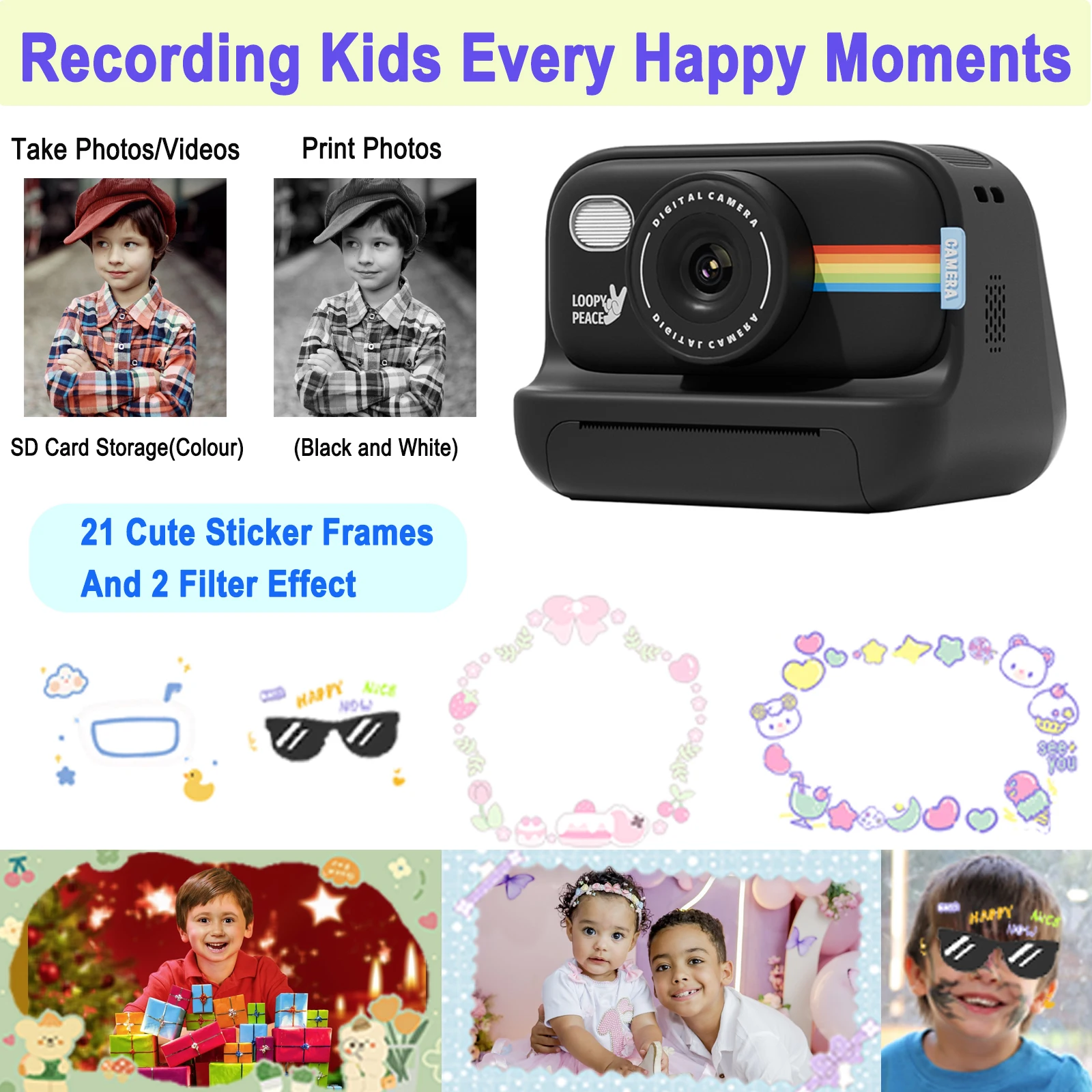 Digital Camera Instant Print Camera for Kids Christmas Birthday Gifts for Girls Boys 1080 HD Digital Video Cameras Toddler Portable Toy