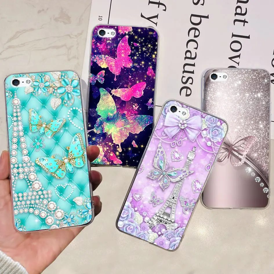 Per Iphone Se 2020 Se2 Se3 Custodia New Fashion Butterfly Silicone Soft Tpu Cover Per Iphone Se 2022 Iphone 5 5S Se 2016 Funda