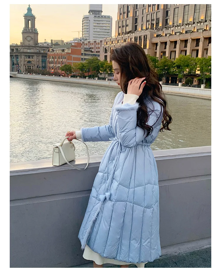 New Chinese Style White Goose down down Jacket Female Retro Waist-Controlled Long below the Knee Winter Clothing Coat