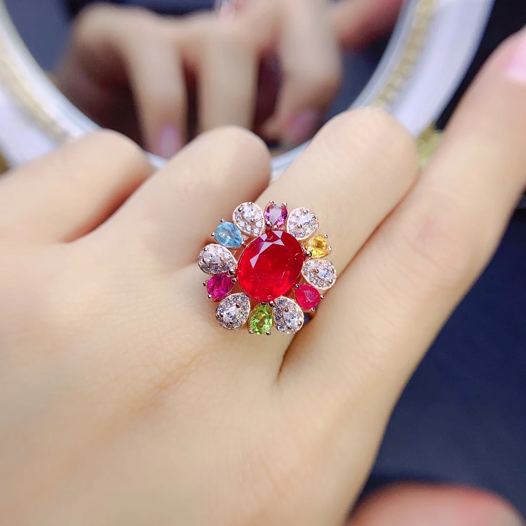 

Natural ruby ring women's ring sterling silver 925 luxury retro engagement party gift