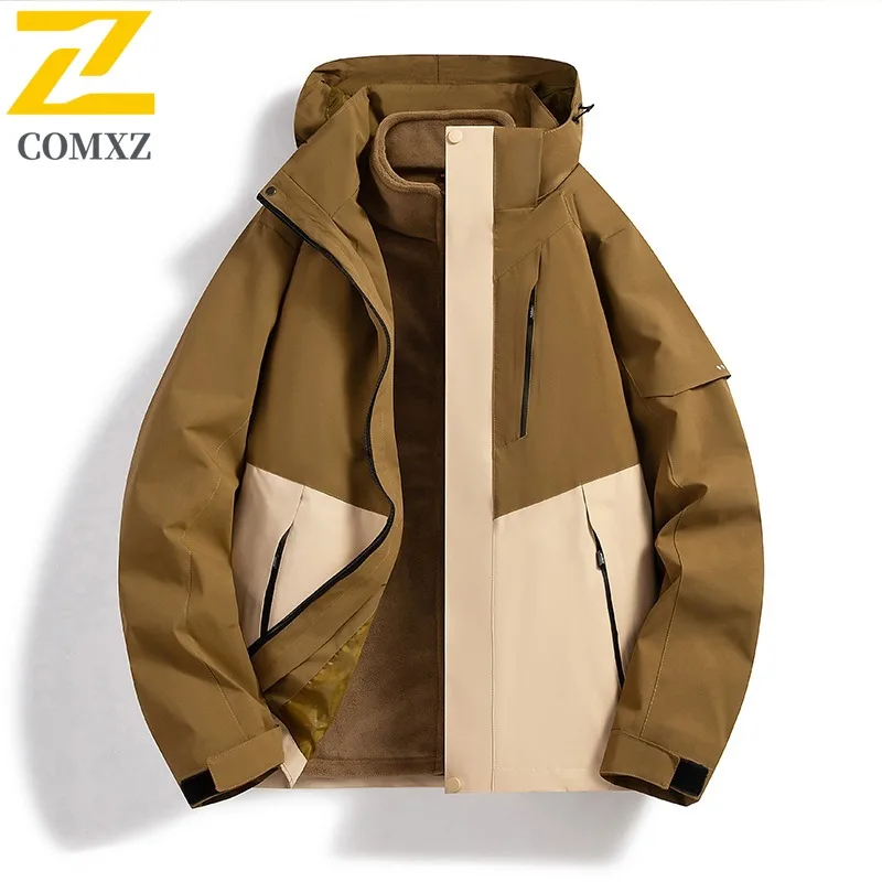 COMXZ Hooded Outerwear Handsome Multi Pocket Outdoor Adventure Hiking Travel Men's Rainproof Coat Climbing High Quality Jackets