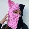 Combhasaki Women's Y2K Hooded Scarf Hats Cute Animal Ears Knitted Pullover Balaclava Winter Warm Beanie Cap for Cold Weather 6
