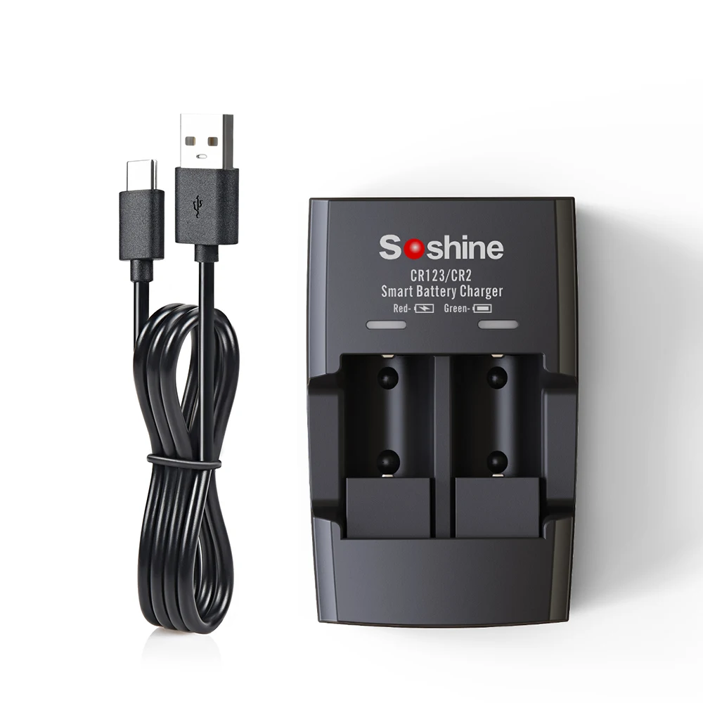 Battery Charger Adapter Soshine 3.2V LiFePO4 3.7V Li-ion Charger for 2 Slots CR2 RCR123 16340 17335 15266P 16340P USB