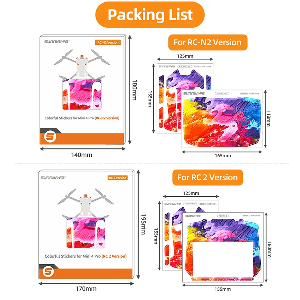Colorful Sticker Charming Appearance Remoulded Skin Set Compatible For DJI Mini 4 Pro Drones RC 2 Remote Controller