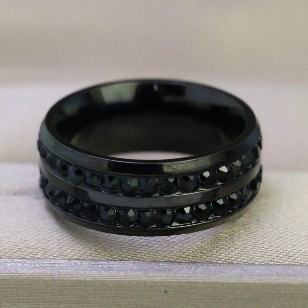 Charm Couple Rings Romantic Black Rhinestones Female Rings Set Mens Two Rows Black CZ Stone Stainless Steel Ring Wedding Jewelry