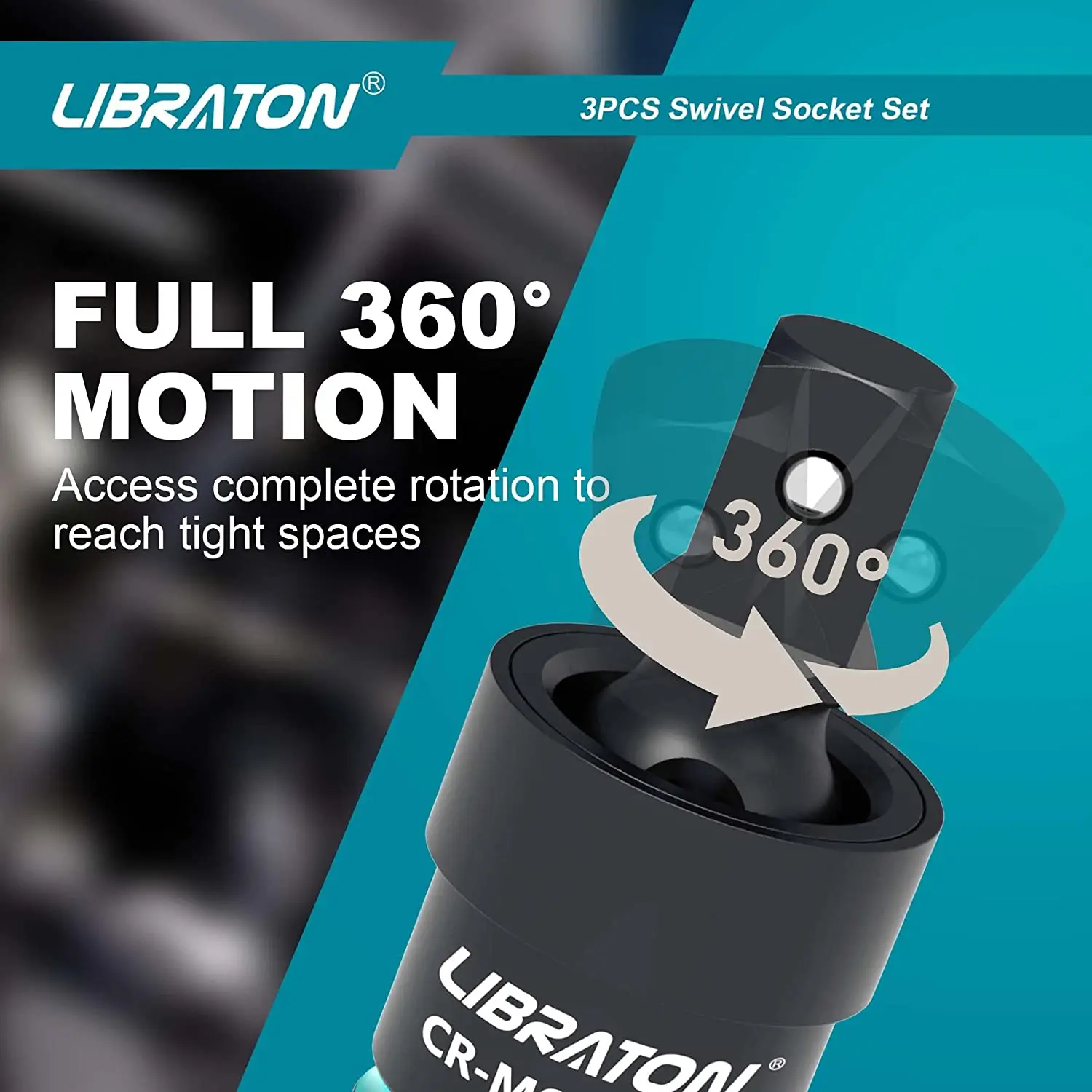Libraton Swivel Socket Set Impact Swivel Socket Set, Wobble Socket Impact Grade Universal Joint 1/4" 3/8" 1/2" Drive Cr-Mo Steel 4