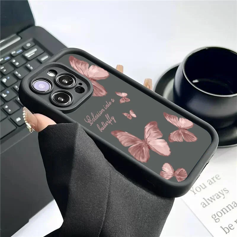 Retro Butterfly Silicone Phone Case For iPhone 15 14 Pro Max Plus 11 12 13 Pro XS Max 7 8 Plus SE 2 X XR Shockproof Full Cover