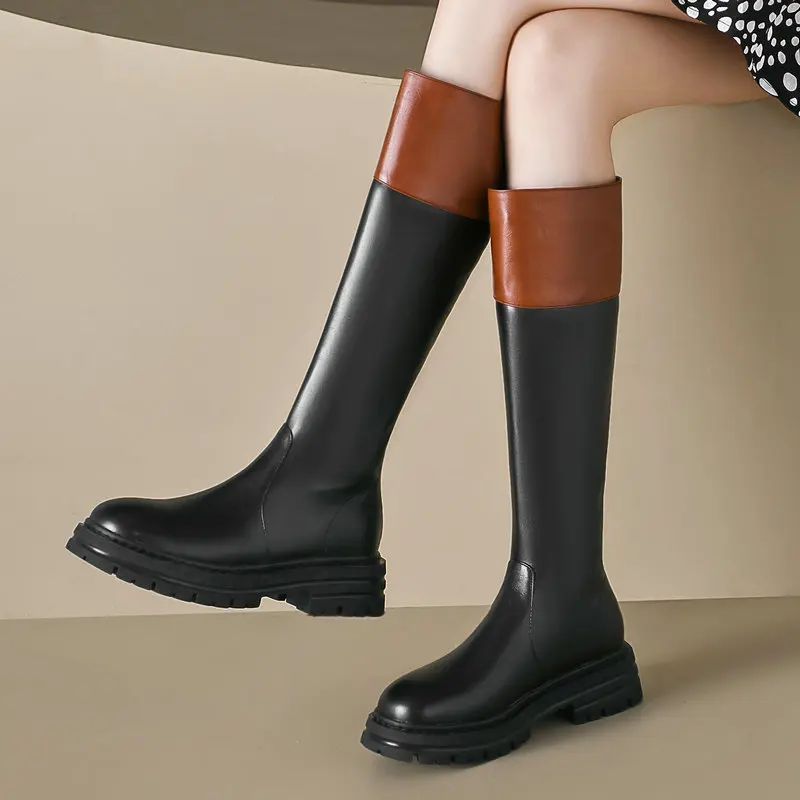 

Женские сапоги до колена на среднем каблуке, повседневные сапоги смешанных цветов, размеры 34-43, для осени и зимы, 2023