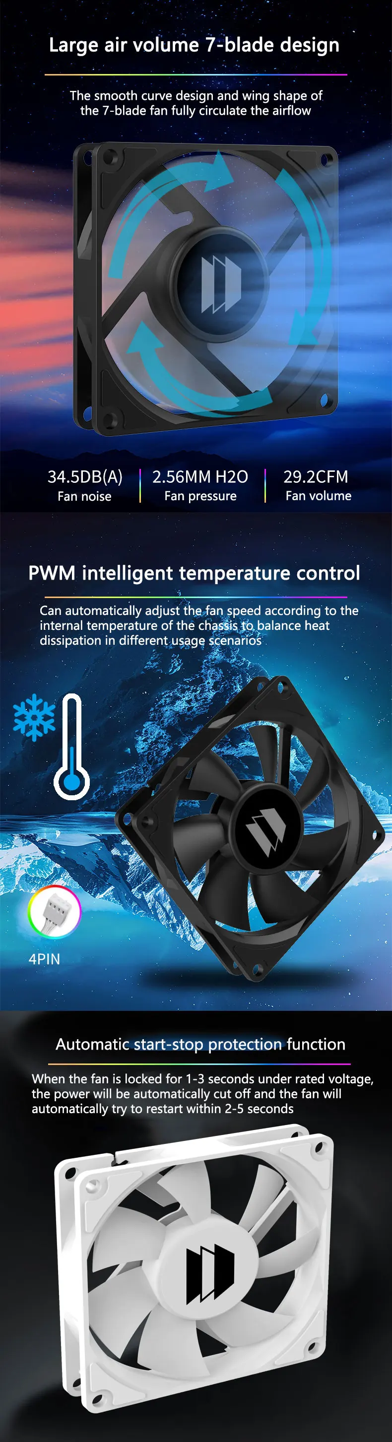 UL-8015 8cm Ultra-thin Fan Hydraulic Bearing 80mm Chassis Fan 4pin PWM 3000 RPM