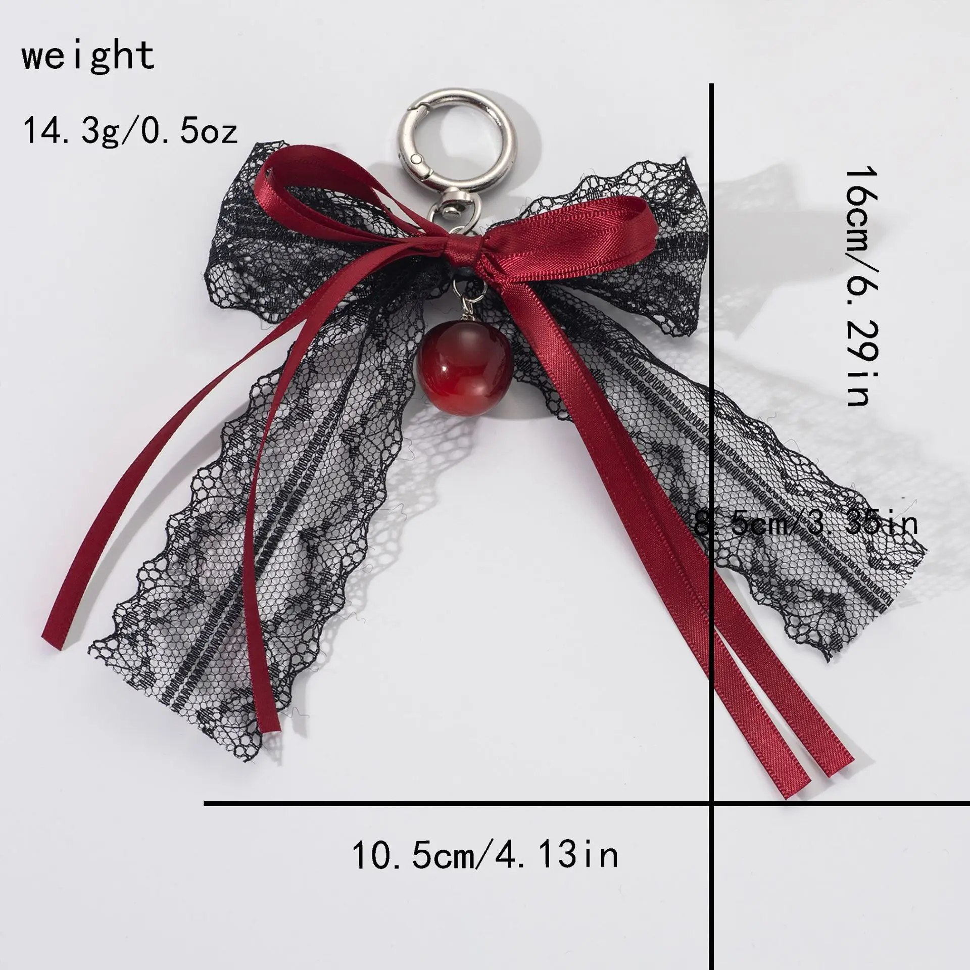 Lace bow Keychain Hollow Red Ribbon Cherry Pendant Women Handbag and Backpack Key Chain Exquisite Ornament Holiday Gift Decor
