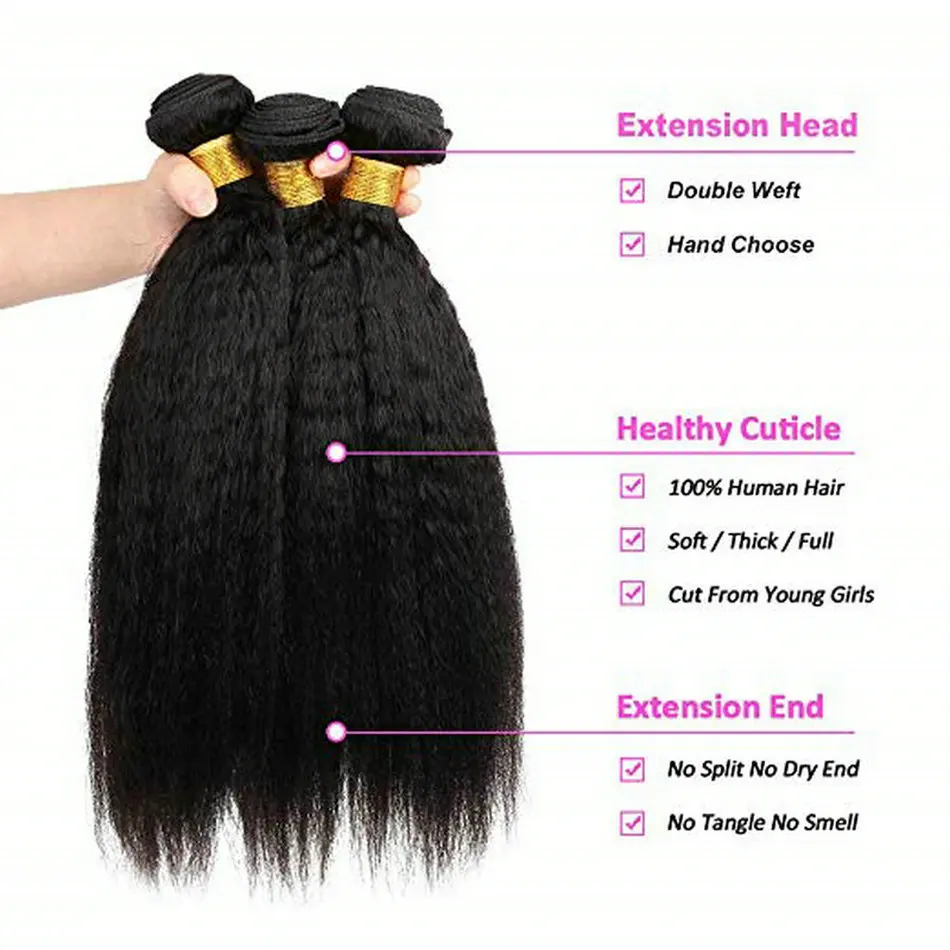 Malaysia Hair Kinky Straight Bundles For Women 100% Curly Hair Weave Extensions 1/3 Pieces Deal Yaki Straight Human Bundles