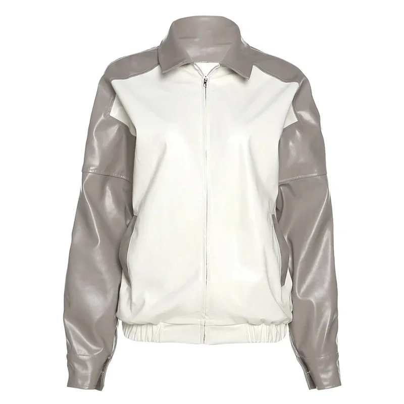 European and American Style Autumn 2024 New Women's Street Loose Fashion Mid-length Contrast Color Lapel Long-sleeved Jacket