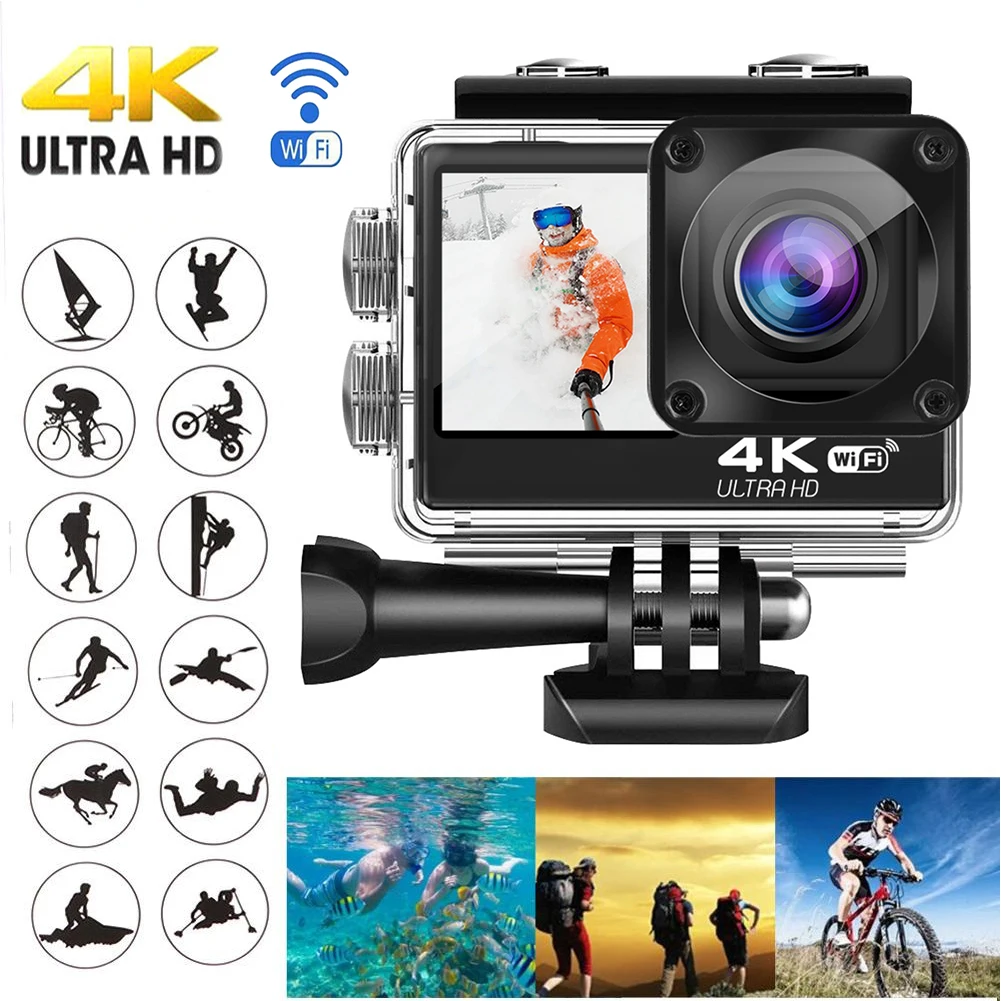 4K 60FPS Action Camera with Removable Filter Lens 2.0inch LCD EIS Dual Screen Video Shooting Waterproof Shoot DVR Sport Camera 2