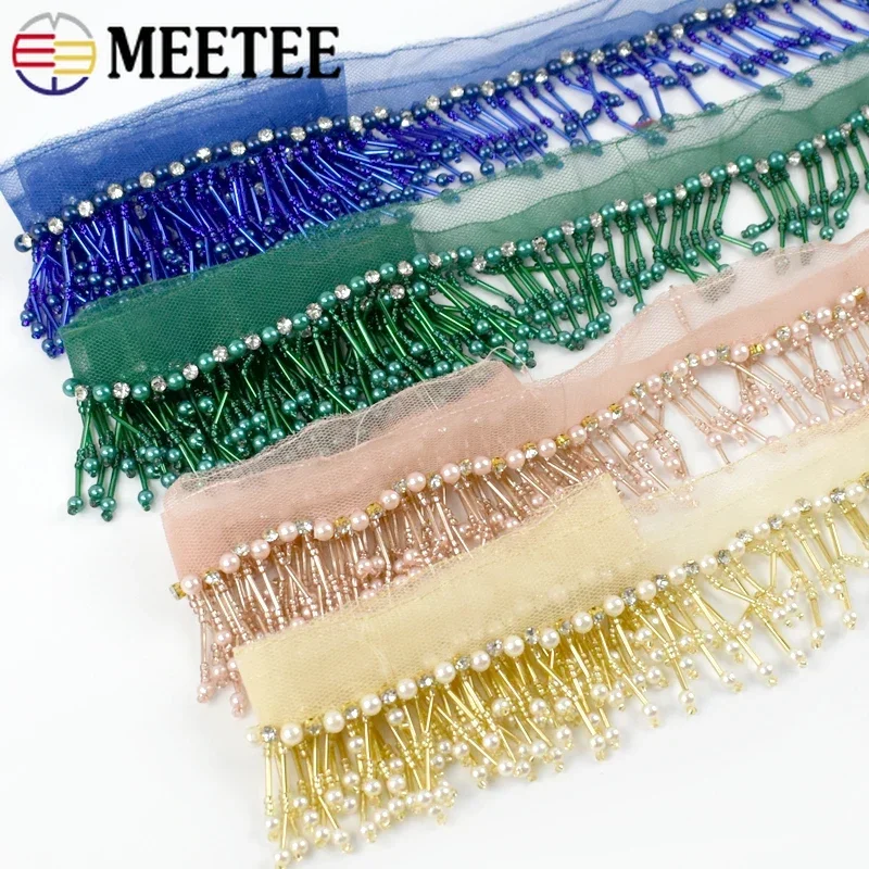 SHINEOFI Beaded Lace Trim Fringe - Crystal Beads Tassel Chain For DIY Clothing, Crafts & Sewing