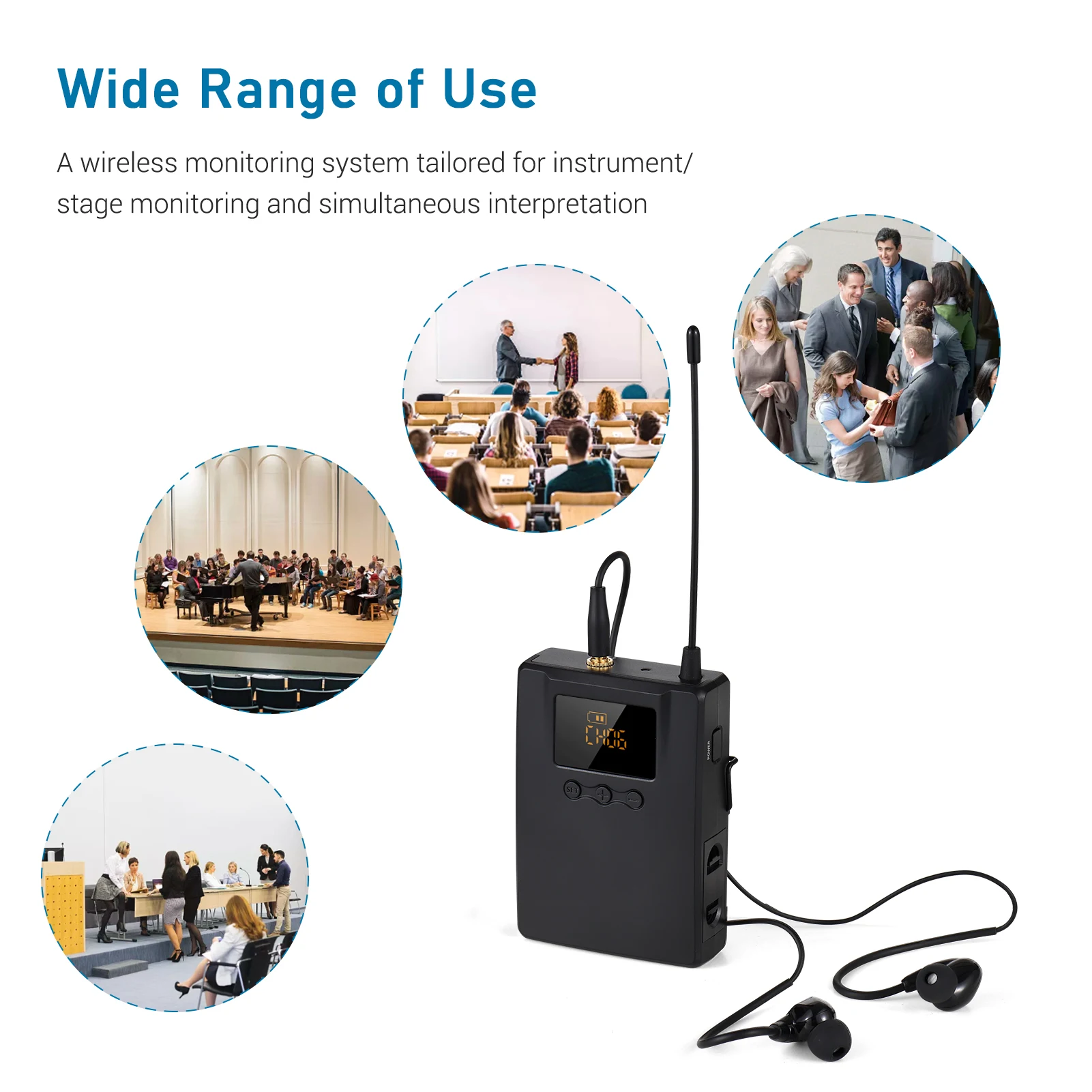 TAKSTAR WPM-300R Wireless Audio Receiver with In-ear Earphone UHF Bodypack Receiver LED Digital Display for Stage Studio