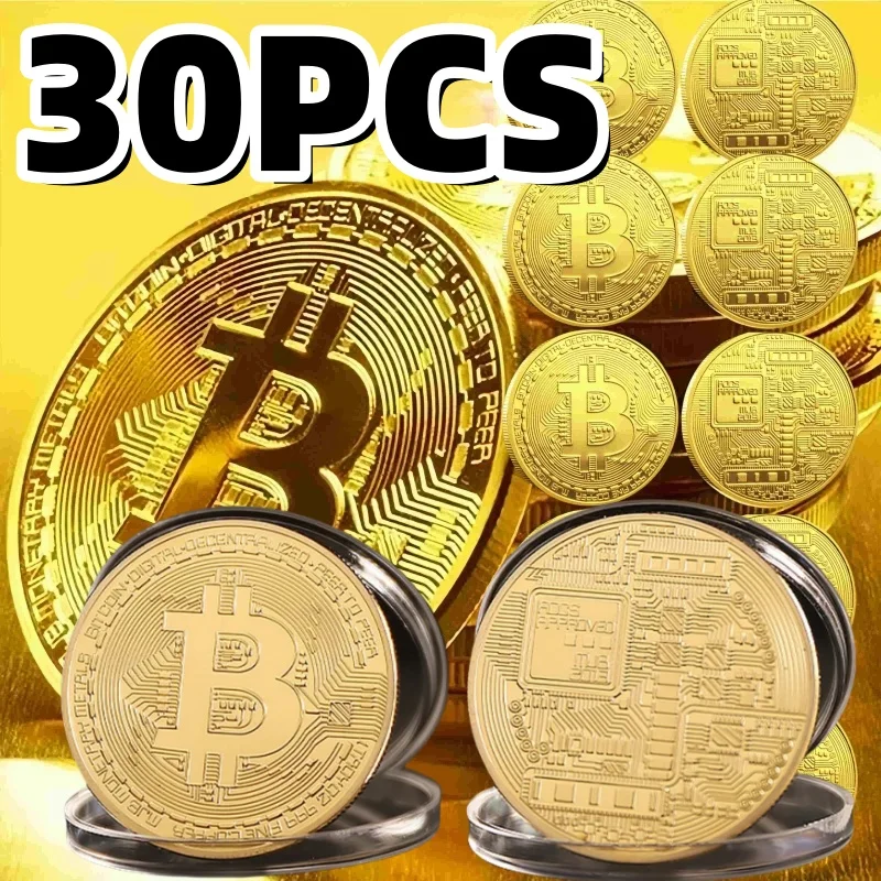 Gold Plated Collectible Bitcoin Coin – Commemorative Art Piece with Display Case