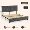 King Size Bed Frame with Velvet Headboard, Platform Bed Featuring Storage Headboard, Charging Station, and LED Lights for Modern 6