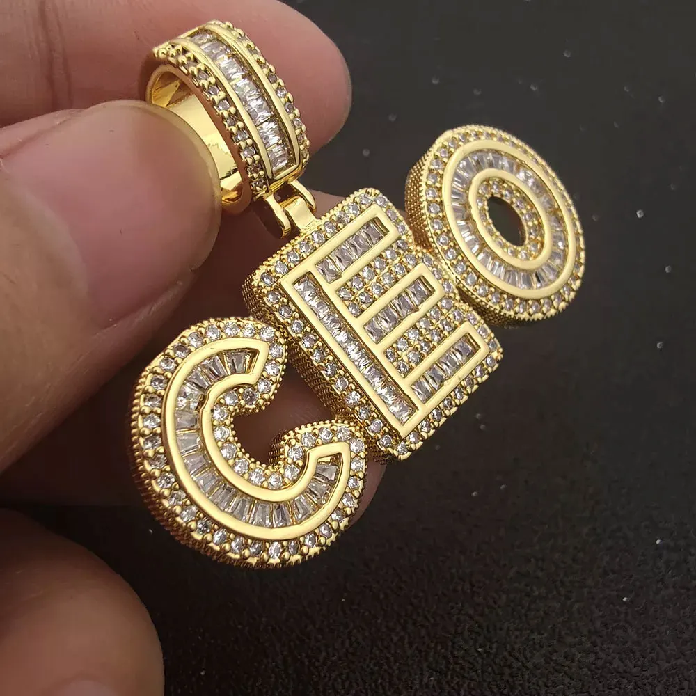Hip Hop Personality Ice Out Custom Name Letter Stitched Micro-Mosaic Zircon Pendant Necklace For Women