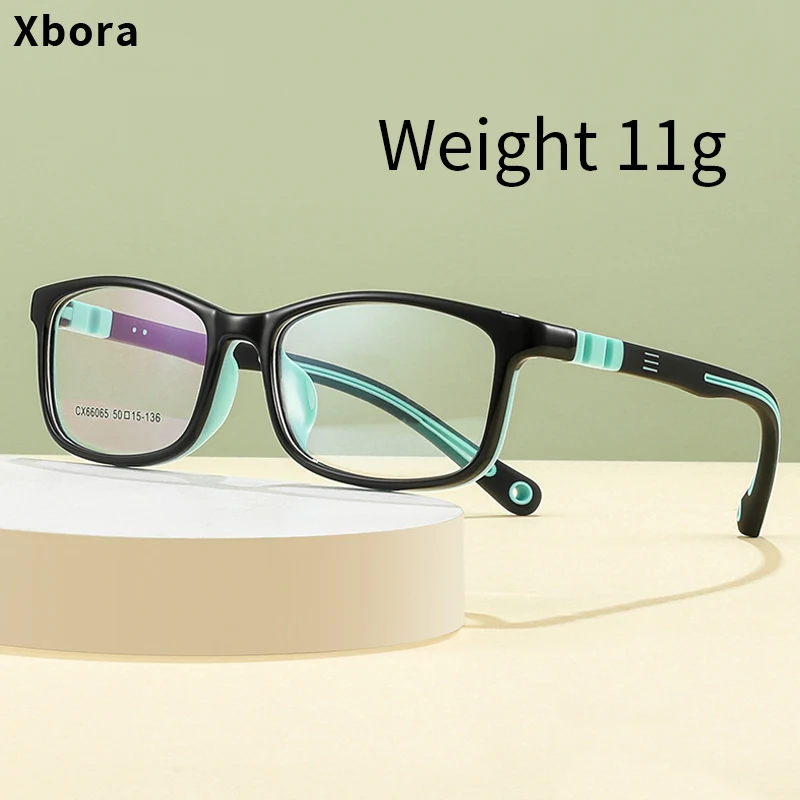 Xbora Boys and Girls Square Eyeglass Frame Classic Flexible Kids Glasses TR90 Optical Prescription Glasses Myopia 66065