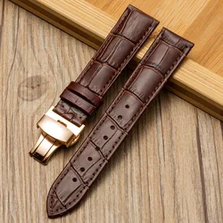 Luxurious Genuine Calfskin Leather Watch Strap with Butterfly Buckle - Available in Multiple Sizes - 18mm (Brown Rose Gold)